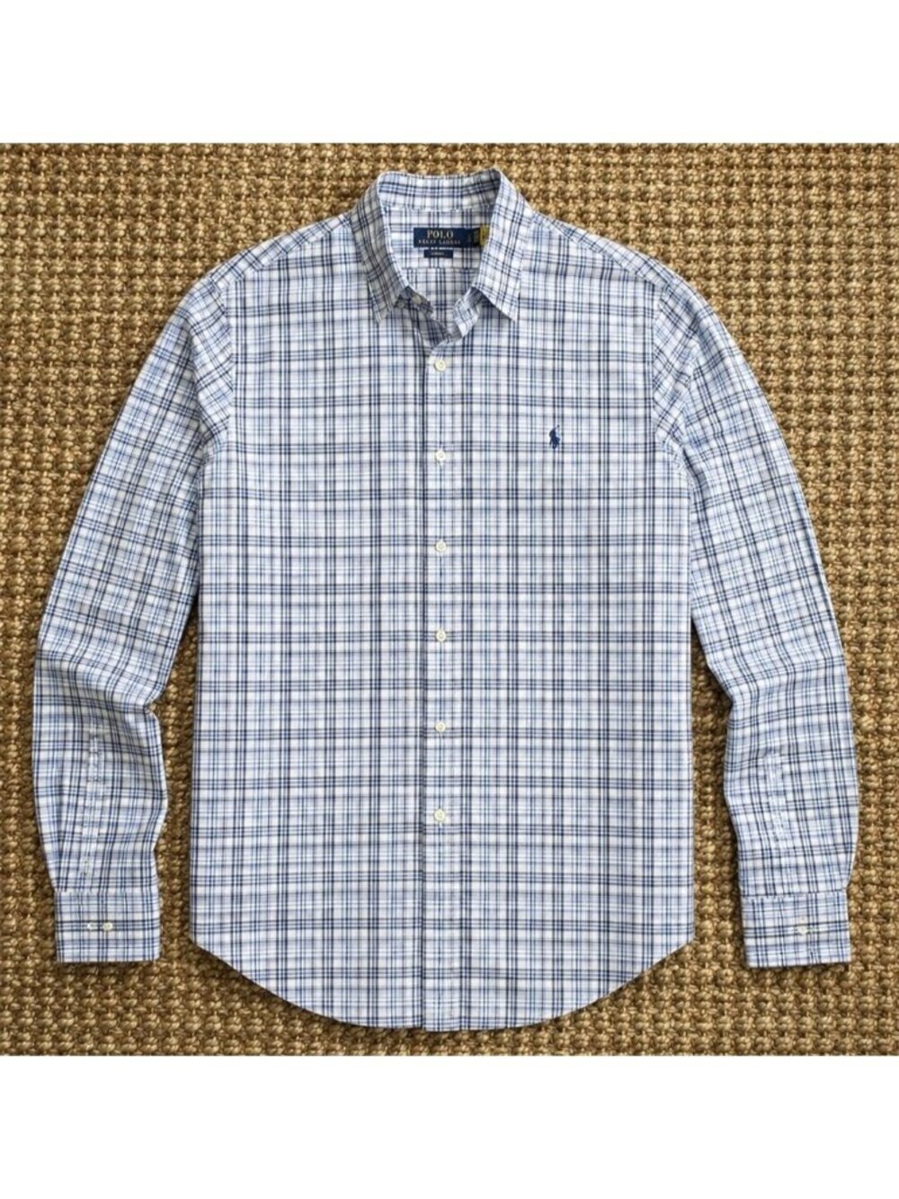 Polo Ralph Lauren Slim Fit Plaid Poplin Shirt Large Blue Plaid Long-Sleeve Shirt